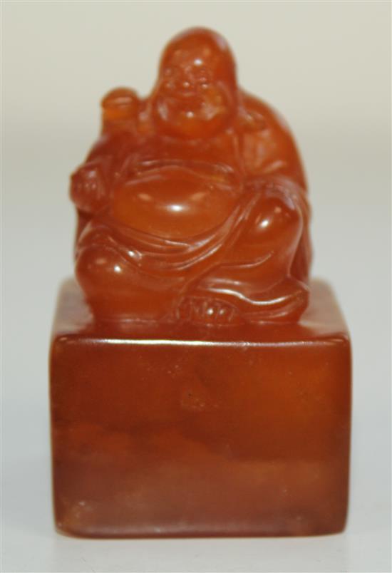 A Chinese Tianhuang stone Budai seal, 173g., 6.5 x 4 x 4cm